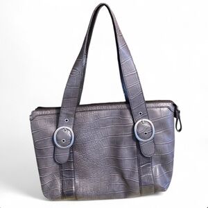 Relic Croc-Embossed Tote Bag with Silver Buckles Maximalist Zipper Closure